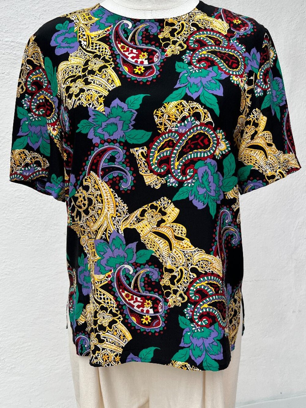 EUC Vintage 90s Spenser Jeremy Petites 100% Silk Psychedelic Paisley Top Size M